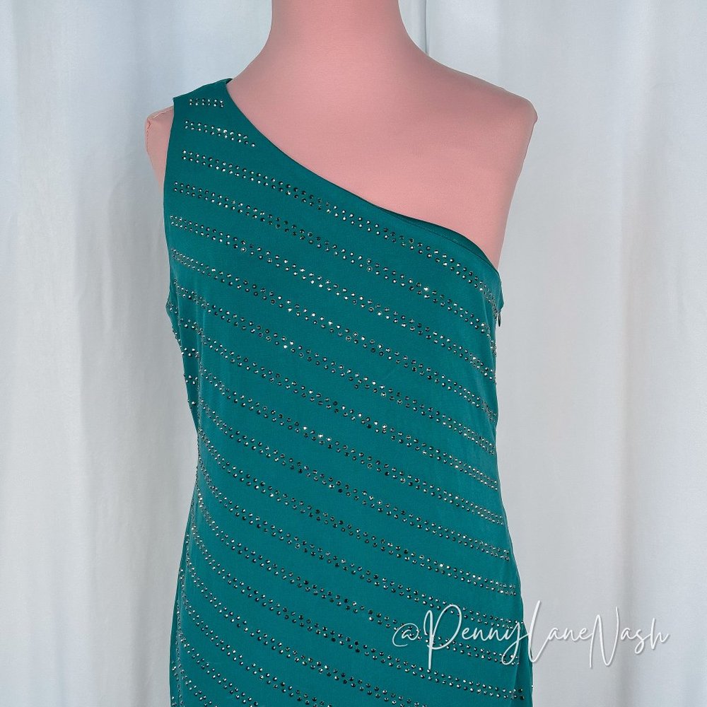 NWT Philosophy One Shoulder Embellished Dress Teal - Picture 3 of 11